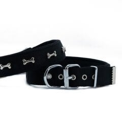 Doggie Comfort Dokuma Kemikli Köpek Boyun Tasması Large Siyah 3x47-55 Cm