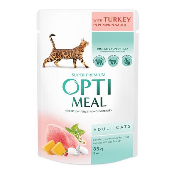 Optimeal Soslu Hindili ve Balkabaklı Konserve Yetişkin Kedi Maması 85 Gr