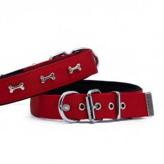 Doggie Comfort Dokuma Kemikli Köpek Boyun Tasması Large Kırmızı 3x47-55 Cm