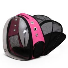 Glipet Şeffaf Fileli Astronot Kedi Köpek Taşıma Çantası 42x22x33 Cm Pembe
