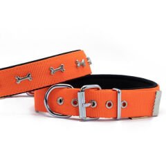 Doggie Comfort Dokuma Kemikli Köpek Boyun Tasması Large Turuncu 3x47-55 Cm