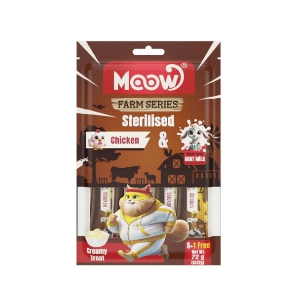 Moow Tavuklu ve Keçi Sütlü Kısırlaştırılmış Sıvı Kedi Ödül Maması 6x12 Gr