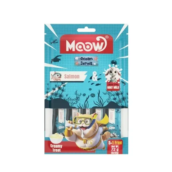 Moow Somonlu ve Keçi Sütlü Yetişkin Sıvı Kedi Ödül Maması 1 Adet 6x12 Gr