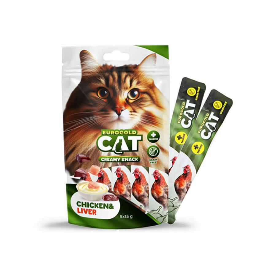 EuroGold Cat  Tavuk ve Ciğerli Sıvı Kedi Ödülü 5x15Gr