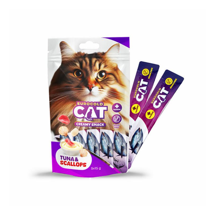 EuroGold Cat Ton Balığı ve Deniz Tarağı Aromalı Sıvı Kedi Ödülü 5x15Gr