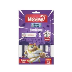 Moow Somonlu ve Keçi Sütlü Kısırlaştırılmış Sıvı Kedi Ödül Maması 6x12 Gr