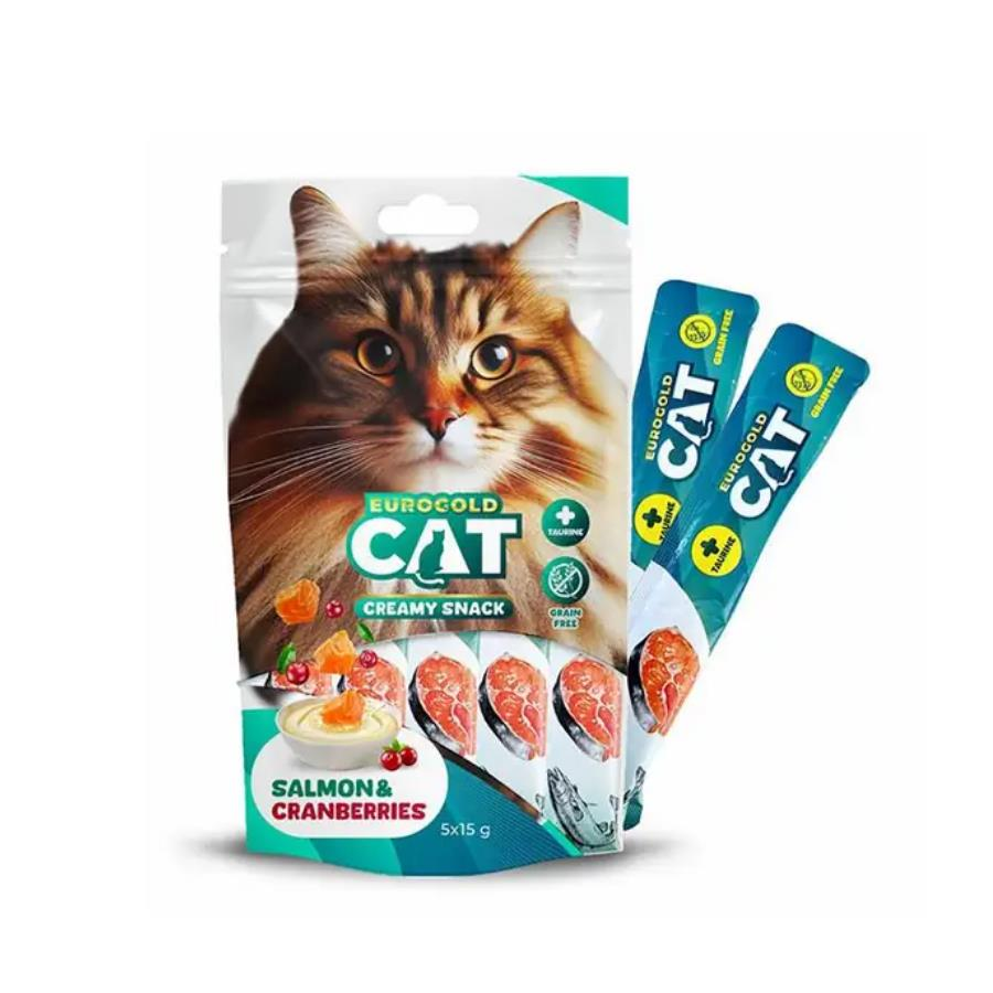 EuroGold Cat Somon Balığı ve Kızılcık Aromalı Sıvı Kedi Ödülü 5x15Gr