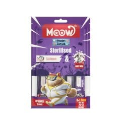Moow Somonlu ve Keçi Sütlü Kısırlaştırılmış Sıvı Kedi Ödül Maması 6x12 Gr