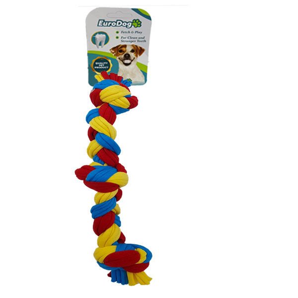 Euro Dog Köpek Diş Kaşıma İpi 3 Düğümlü Sarı/Kırmızı/Mavi 25 Cm