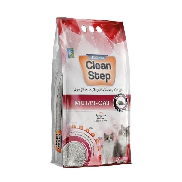 Clean Step Multi Cat Aktif Karbonlu İnce Taneli Topaklanan Bentonit Kedi Kumu 10 Lt