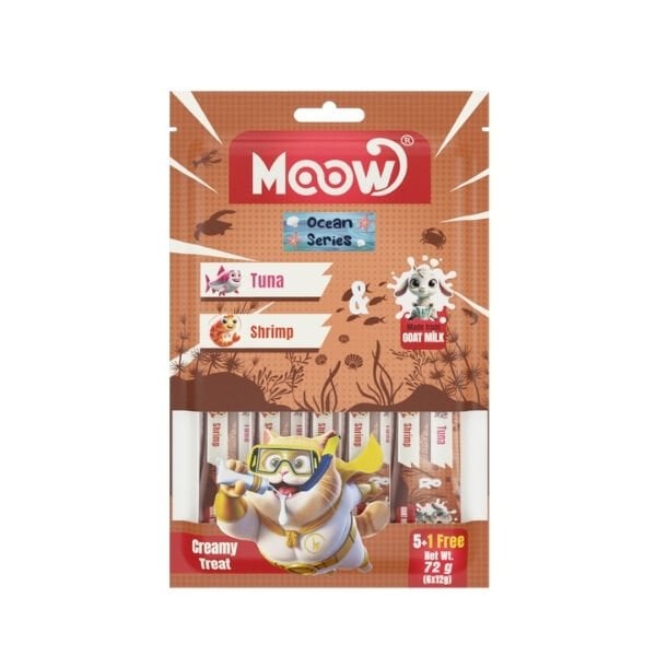 Moow Ton Balıklı Karidesli ve Keçi Sütlü Yetişkin Sıvı Kedi Ödül Maması 6x12 Gr