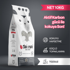 Toi Moi Aktif Karbonlu İnce Taneli Topaklanan Bentonit Kedi Kumu 10 kg