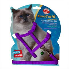 Euro Cat Kedi Göğüs Tasma Seti Mor 10 Mm 28 Cm