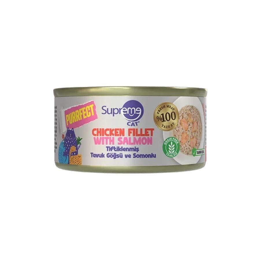 Supreme Cat Purrfect Tiftiklenmiş Tavuk Göğsü ve Somonlu Yetişkin Kedi Konservesi 70 gr