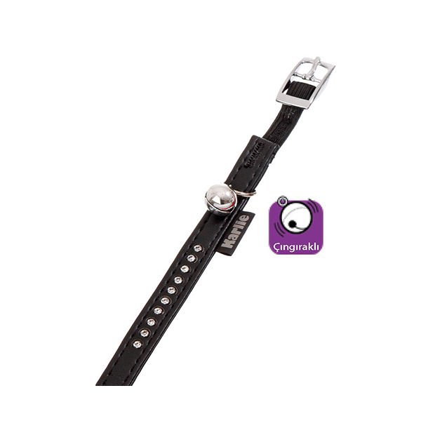 Karlie Deri Taşlı Kedi Boyun Tasması Xsmall Siyah 11 Mm 30 Cm