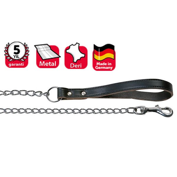 Karlie Deri Sapli Zincir Köpek Uzatma Tasması Siyah 3 Mm 100 Cm