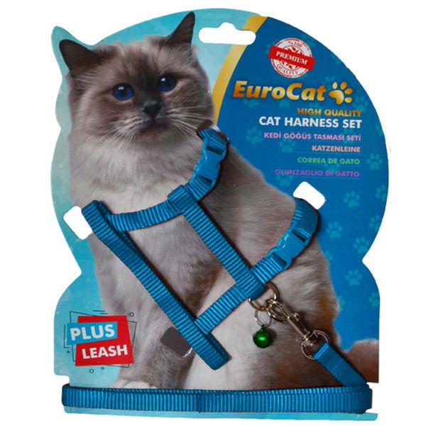 Eurocat Düz Açık Mavi Takım Kedi Göğüs Tasması 27.5x37.5x120 Cm