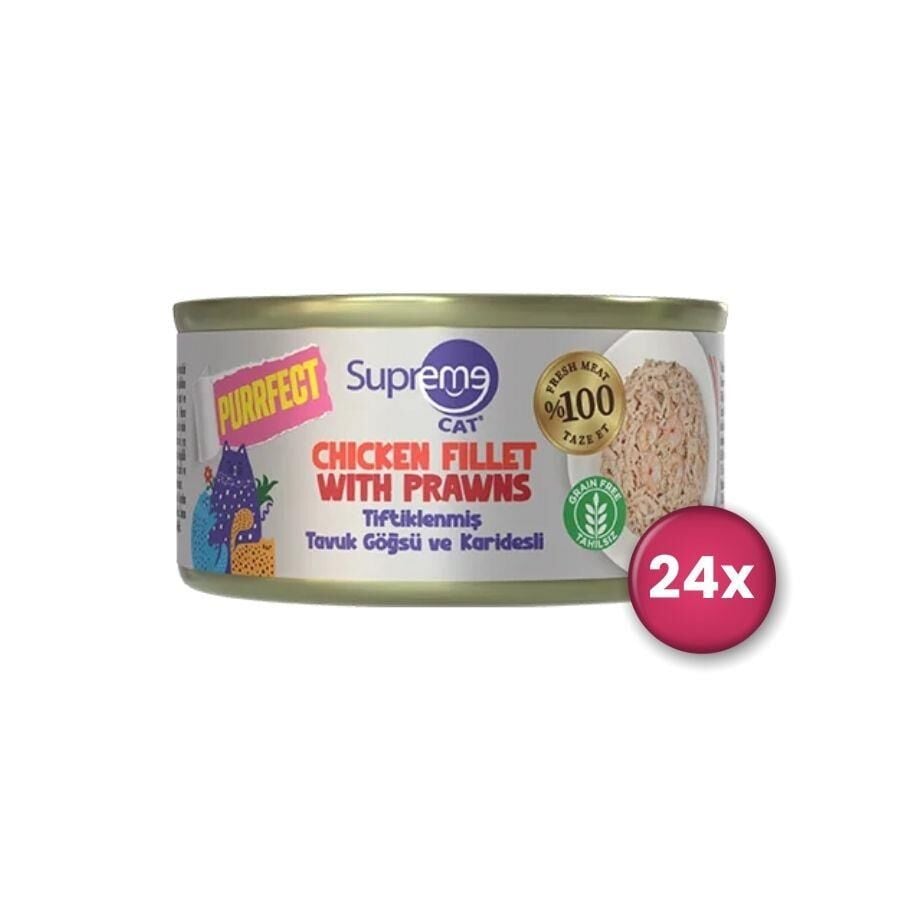 Supreme Cat Purrfect Tiftiklenmiş Tavuk Göğsü ve Karidesli Yetişkin Kedi Konservesi 70 gr X 24 Adet