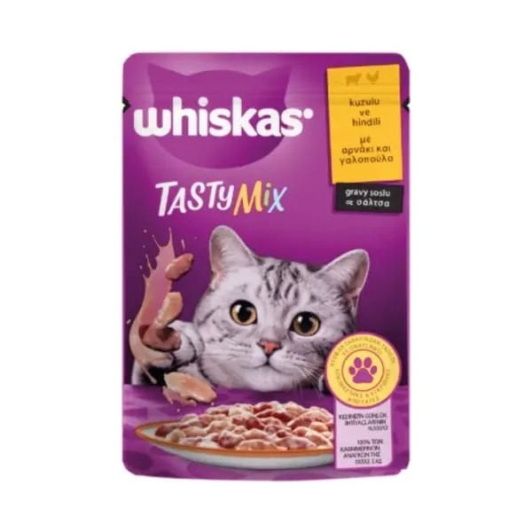 Whiskas Pouch Tasty Mix Sos İçerisinde Kuzu Etli ve Hindili Yetişkin Konserve Kedi Maması 85 Gr