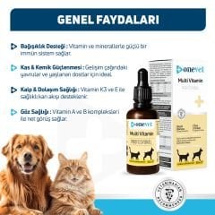 OneVet Multi Vitamin Kedi ve Köpekler İçin Gelişim ve Bağışıklık Destekleyici Damla 50 Ml