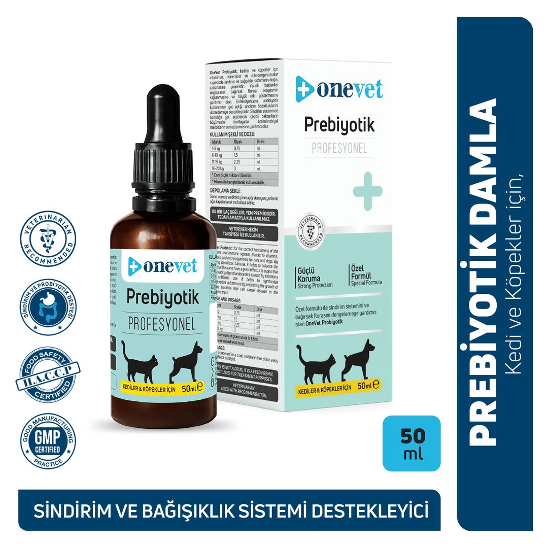OneVet Prebiotik Kedi ve Köpekler İçin Sindirim Sistemi Destekleyici Damla 50 Ml