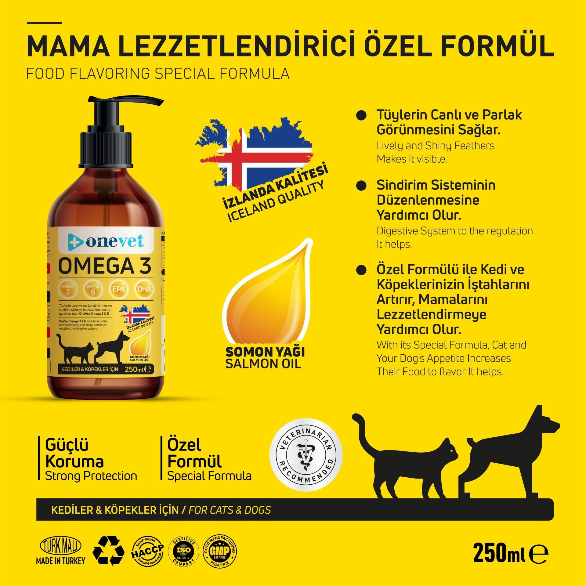 OneVet Omega 3 Kedi ve Köpekler İçin Bağışıklık Destekleyici Balık Yağı 250 Ml