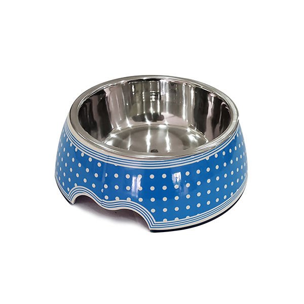 Pet Loves Melamin Kedi ve Köpek Mama ve Su Kabı Mavi Benekli Desenli 350 Ml 17.5x17x6 Cm