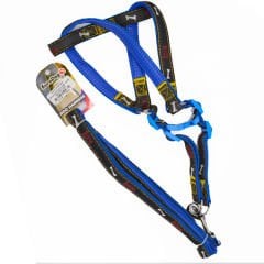 Euro Dog Köpek Uzatma Tasması ve Göğüs Tasması Takımı Mavi/Siyah 20 Mm 120 Cm