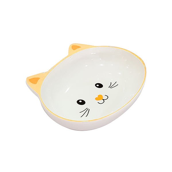 Pet Loves Melamin Kedi ve Köpek Mama ve Su Kabı Kedi Suratı Şeklinde Sarı 300 Ml 14.5x11x4.5 Cm