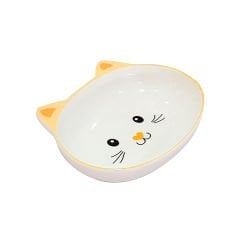 Pet Loves Melamin Kedi ve Köpek Mama ve Su Kabı Kedi Suratı Şeklinde Sarı 300 Ml 14.5x11x4.5 Cm