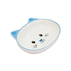 Pet Loves Melamin Kedi ve Köpek Mama ve Su Kabı Kedi Suratı Şeklinde Mavi 300 Ml 14.5x11x4.5 Cm