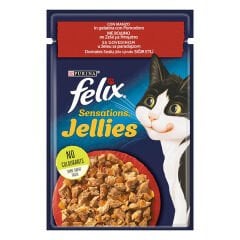 Felix Sensations Taze Jöle İçerisinde Domates Soslu Sığır Etli Yetişkin Yaş Kedi Maması 1 Adet 85 Gr