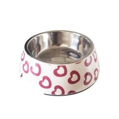 Pet Loves Melamin Kedi ve Köpek Mama ve Su Kabı Kalp Desenli 160 Ml 13x14x4.5 Cm