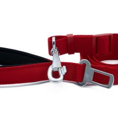 Doggie Dokuma Emniyet Kemerli Köpek Gezdirme Tasma Aparatı Medium Kırmızı 2.5x80-120 Cm