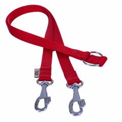 Doggie Dokuma Çift Köpek Gezdirme Tasma Aparatı Medium Kırmızı 2x60-60 Cm