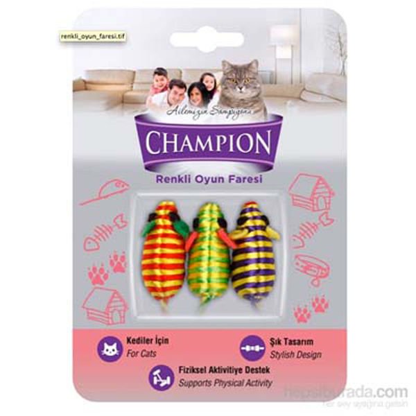 Champion Renkli Fare Kedi Oyuncağı 3 Adet
