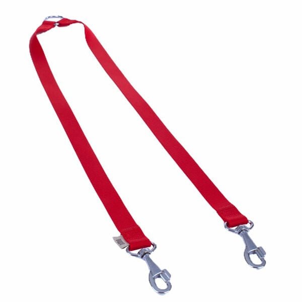 Doggie Dokuma Çift Köpek Gezdirme Tasma Aparatı Medium Kırmızı 2.5x70-60 Cm