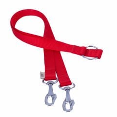 Doggie Dokuma Çift Köpek Gezdirme Tasma Aparatı Medium Kırmızı 2.5x70-60 Cm