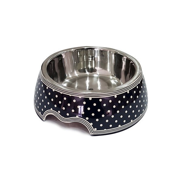Pet Loves Melamin Kedi ve Köpek Mama ve Su Kabı Siyah Benekli Desenli 700 Ml 22x21x7.5 Cm
