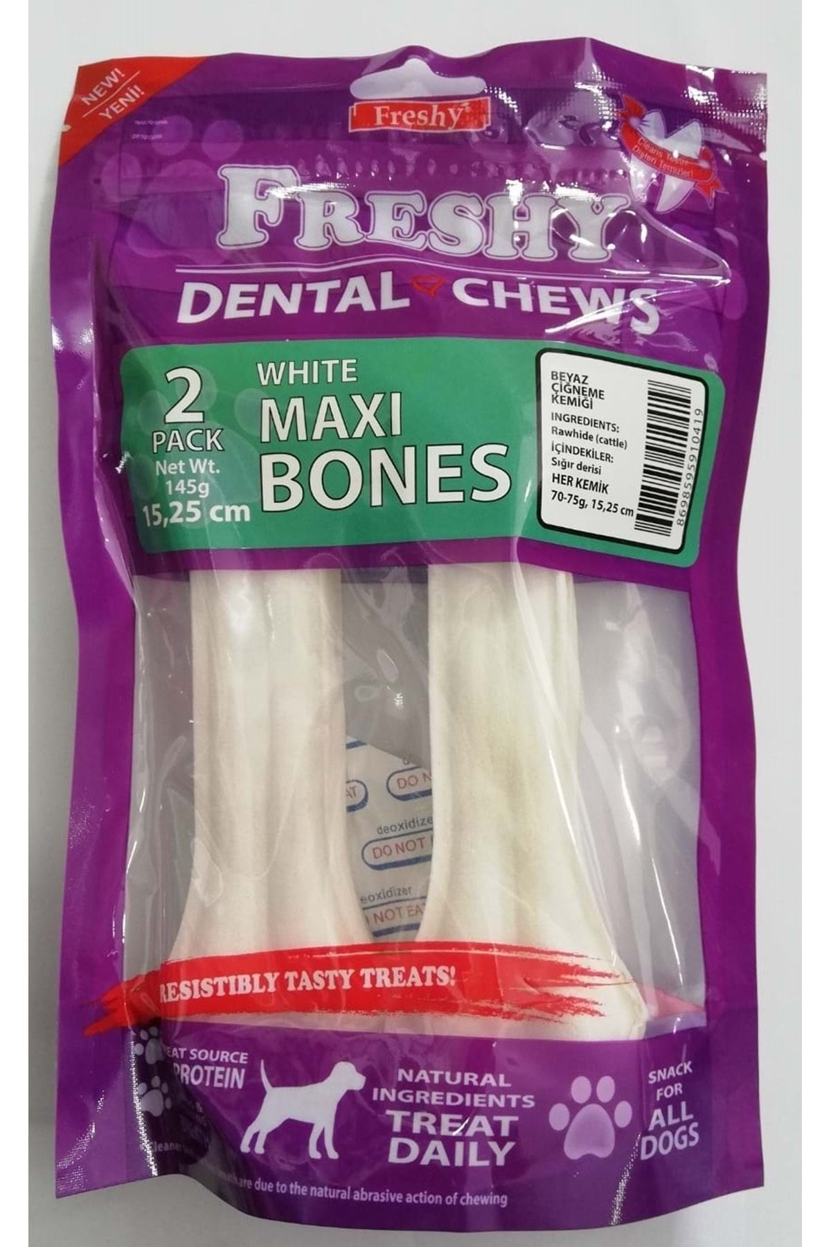 Freshy Beyaz Press Deri Köpek Çiğneme Kemiği. 70-75 Gr. 2'li Paket