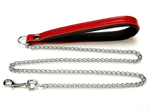Doggie Comfort Deri Zincirli Köpek Gezdirme Tasması Medium Kırmızı 2x110 Cm