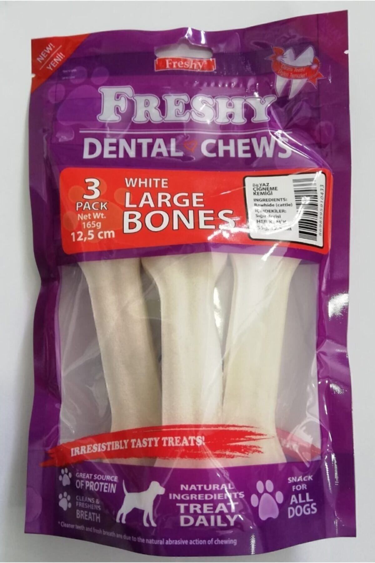 Freshy Beyaz Press Deri Köpek Çiğneme Kemiği 55 gr 3'lü  165 gr