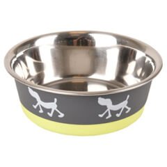 Flamingo Siluet Desenli Kedi ve Köpek Mama ve Su Kabı Gri/Sarı 900 Ml