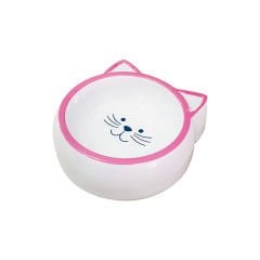 Pet Loves Melamin Kedi ve Köpek Mama ve Su Kabı Kedi Suratı Şeklinde Pembe 210 Ml 14.5x11x3.5 Cm