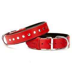 Doggie Comfort Deri Rivetli Köpek Boyun Tasması Large Kırmızı 3.5x52-60 Cm