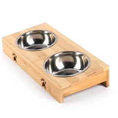 Carno Ahşap Sehpalı Seramik Kedi Mama ve Su Kabı Kılçık 2x200 Ml Beyaz