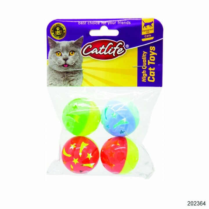 Catlife Zilli Top Plastik Kedi Oyuncağı 4 Cm 4 Adet Renkli