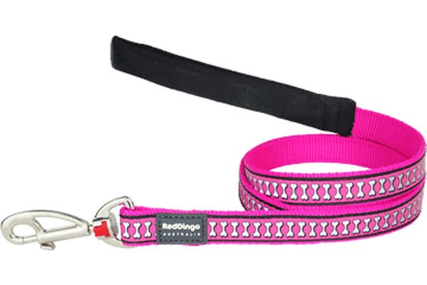 Red Dingo Reflektörlü Kemik Desenli Köpek Uzatma Tasması Pembe 12 Mm