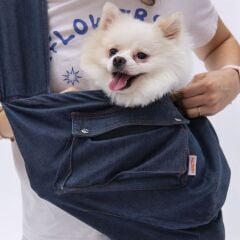 Pawstar Denim Crossbody Kedi ve Küçük Irk Köpek Taşıma Çantası 50x15x20 Cm Mavi