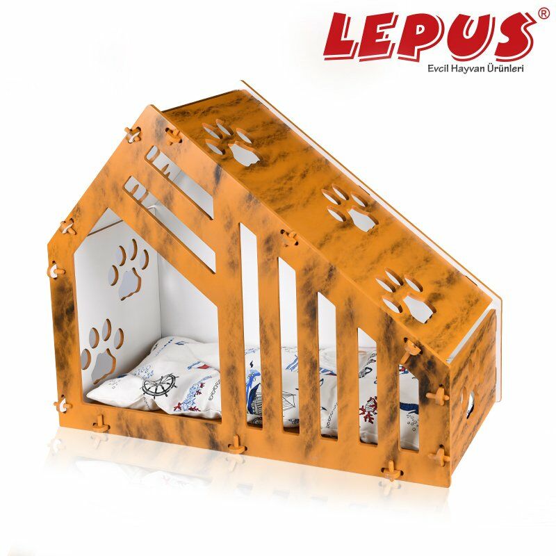 Lepus Luxury Villa Kedi ve Küçük Köpek Yuvası Hardal 36x62x75 Cm